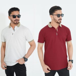 New polo-t-shirts-সাদা-মেরুন